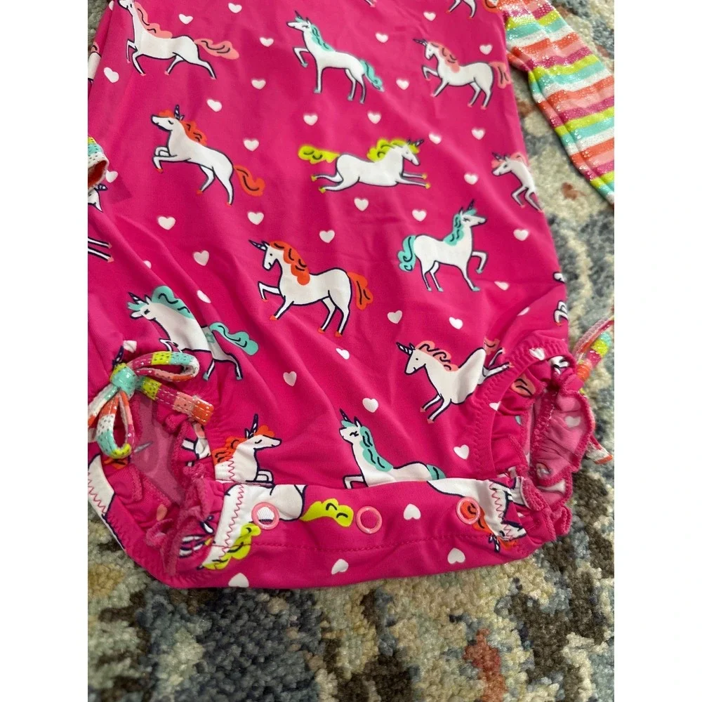 Hatley‎ Swimsuit Girls 6-9m Pink Unicorn UPF 50 Long Sleeve Rashguard NWT